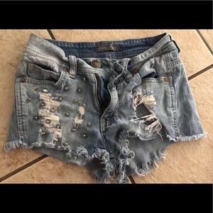 studded, ripped, jean shorts